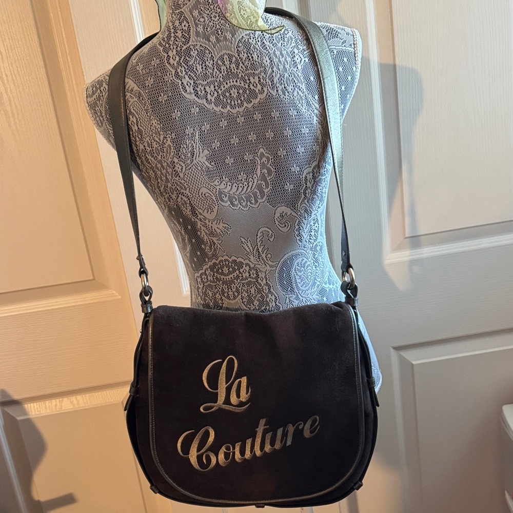 AUTHENTIC Juicy La Couture Green Velvet/Velour Vintage Crossbody Shoulder BaG